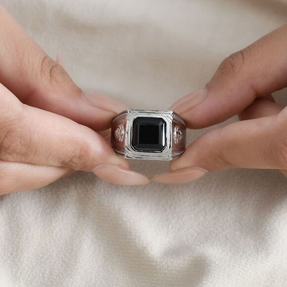 Asscher Cut Thai Black Spinel 7.50 ctw Men's Ring in Stainless Steel size 14 - Picture 4 of 10